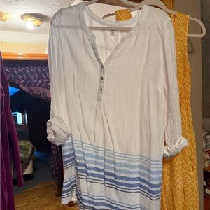 J. Jill White and Blue Striped Tunic Top